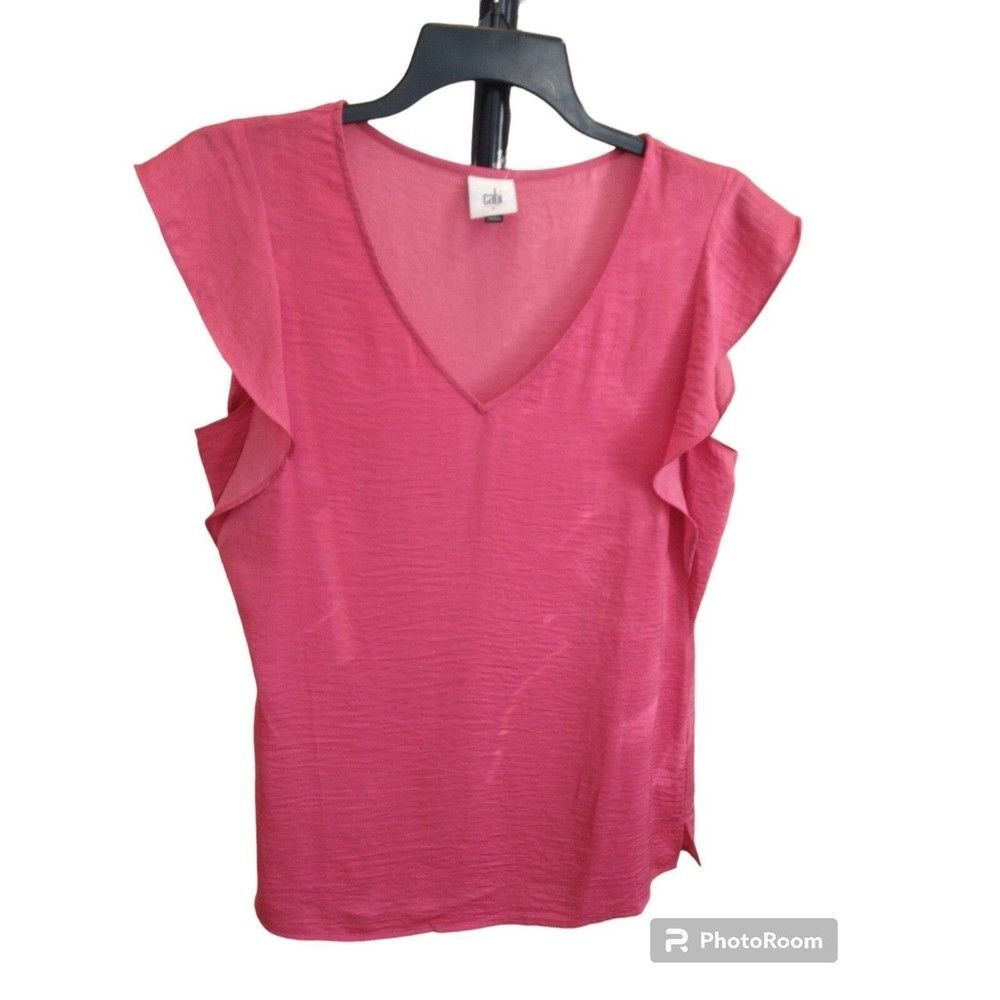 Cabi Short V neck ruffled sleeve top Pink Smal Boho Feminine Cottagecore